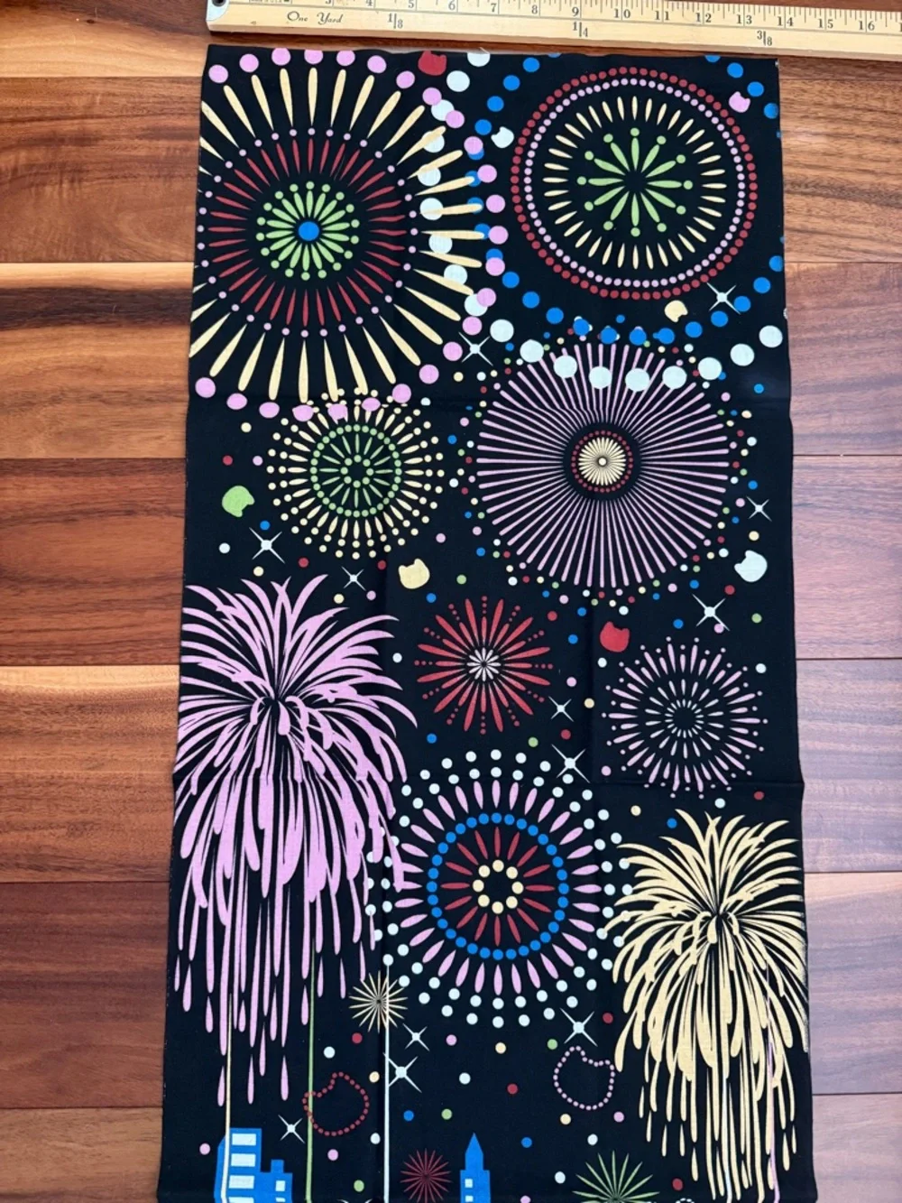 Japanese Tenugui Cotton Cloth Tapestry: Lucky Cats & Fireworks EPCOT Souvenir